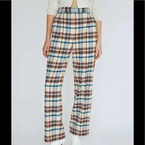 Aritzia Plaid Effortless Trousers in Brown and Blue